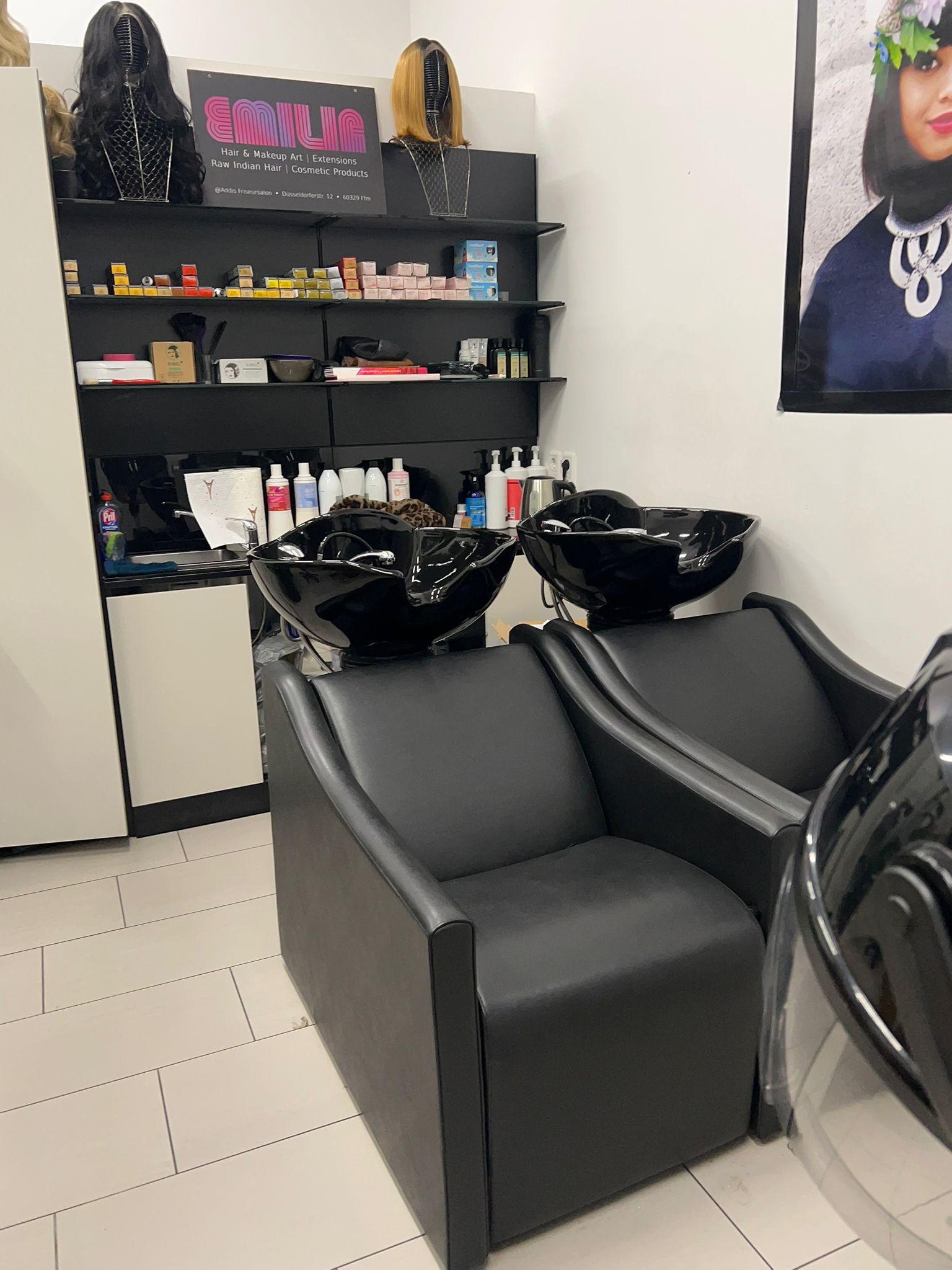 Salon space and seating area